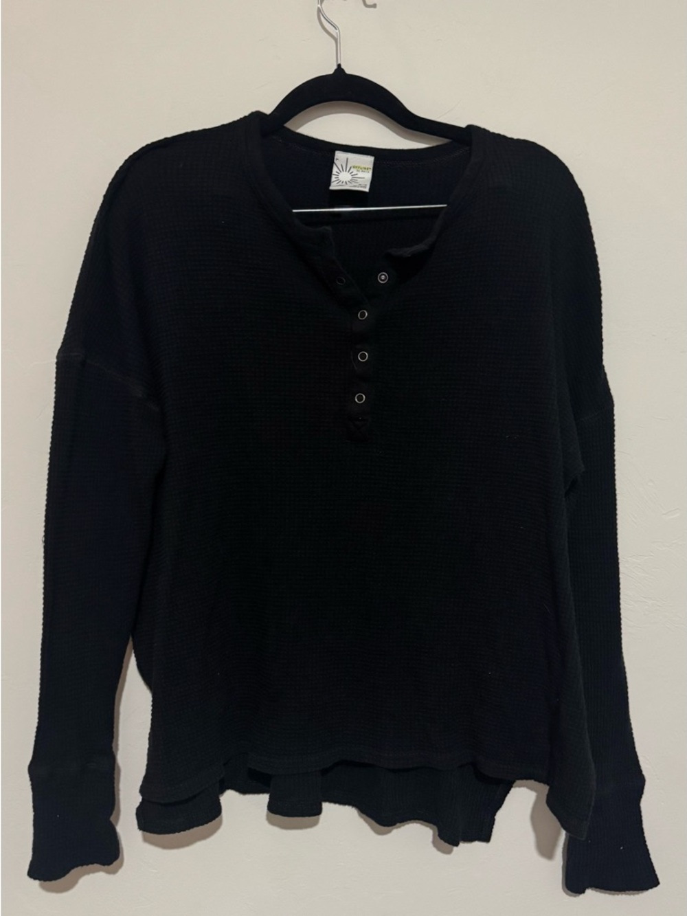 Offline By Aerie Women's Black Waffle Henley Long-Sleeve Top Size M